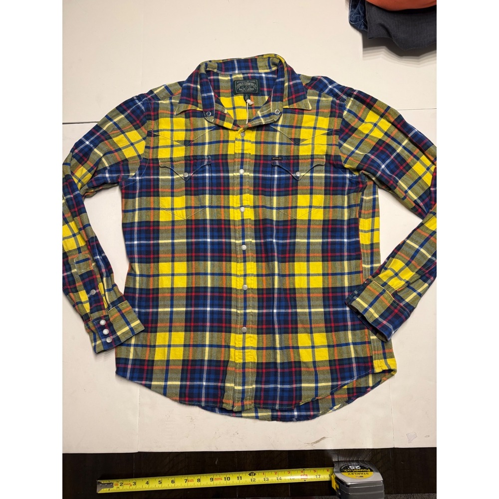 Polo Country Ralph Lauren Mens Yellow Plaid Western Flannel Snap Shirt 710763468
